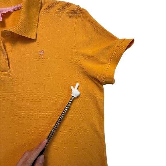 Lilly Pulitzer Women’s Orange Polo Shirt Pink Palm Tree Embroidery Pima Cotton L - Picture 7 of 7